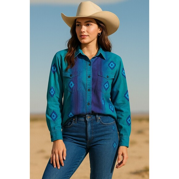 Vintage Wrangler Western Wear Aztec Ombre Button-Down Shirt Women’s XL... - Picture 1 of 10